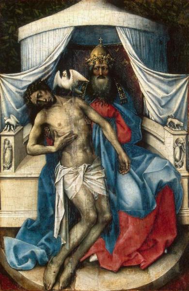 Maître de Flémalle, Trinité, 1433-35, huile sur bois, 34,3 x 24,5 cm, Saint-Pétersbourg, Musée de l'Ermitage