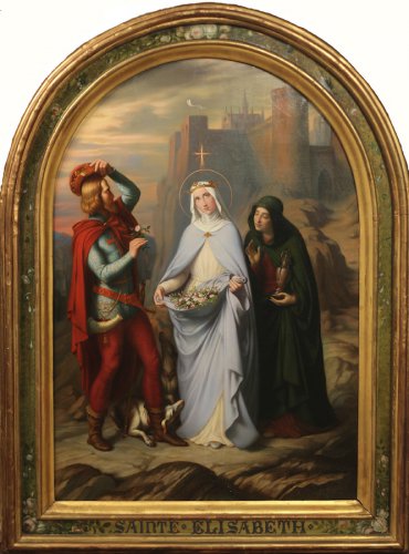 Claudius Lavergne, Le Miracle des roses, 1845, huile sur toile, 174 x 108 cm, Lyon, musée des Beaux-Arts